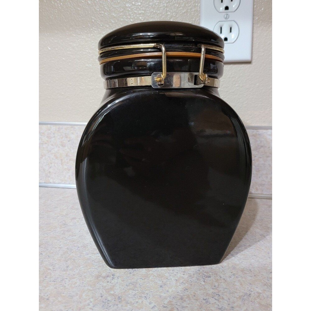 Vintage European Coffee House Collection Canister Black Ceramic Gold Trim - Picture 5 of 10